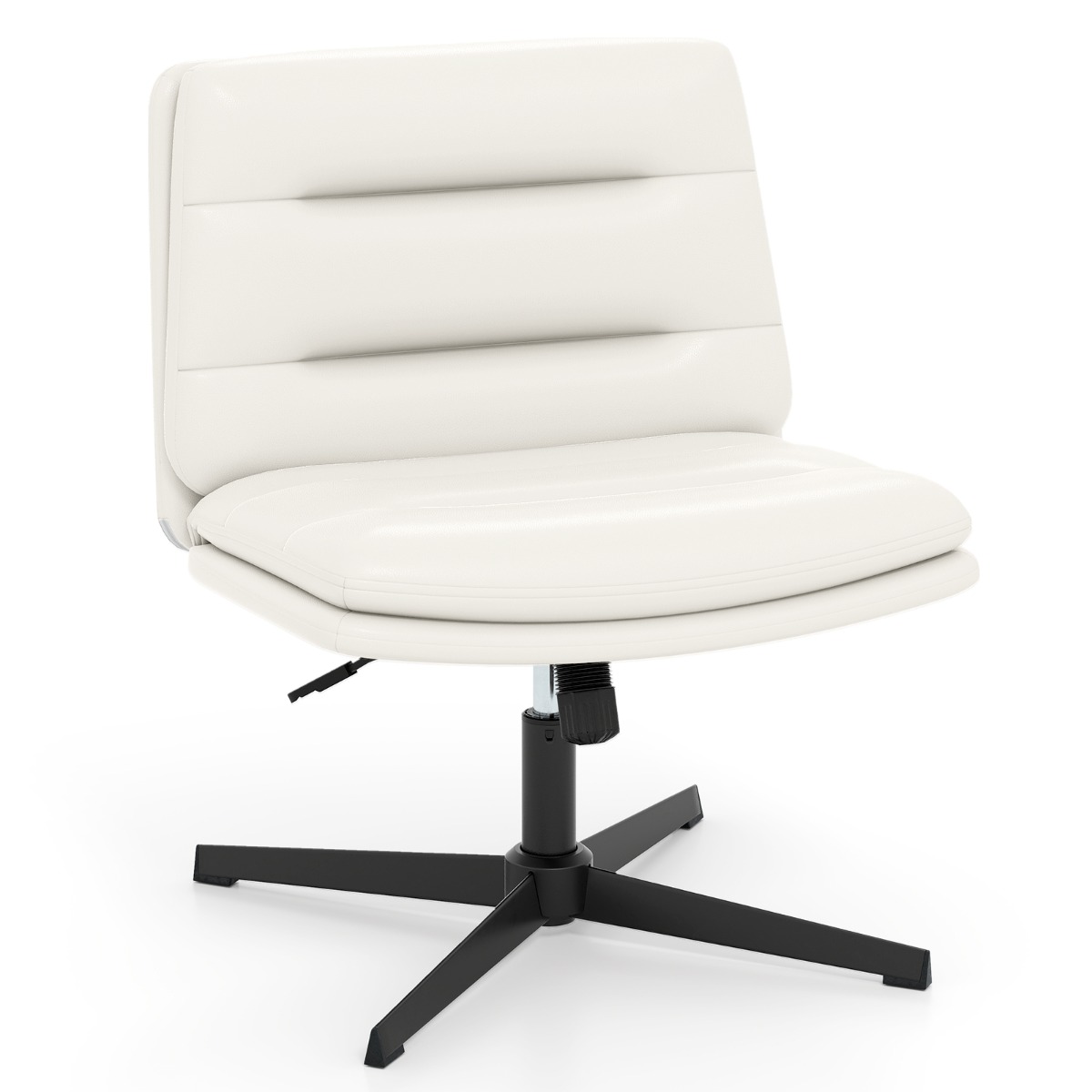 Costway Schneidersitzstoel met Dikke Bekleding in Hoogte Verstelbare Draaistoel Bureaustoel Wit