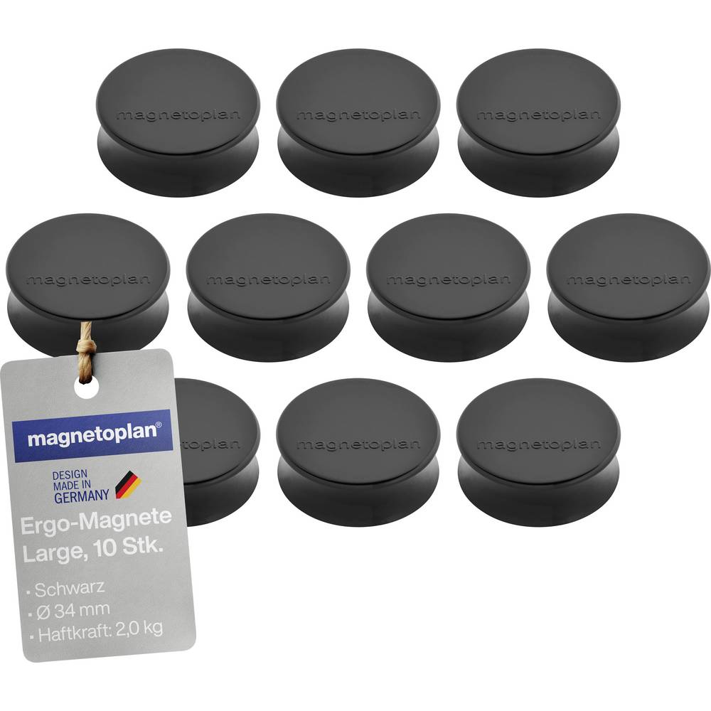 Magnetoplan Magneet (Ø x h) 34 mm x 12.5 mm Rond Zwart 10 stuk(s) 1665012