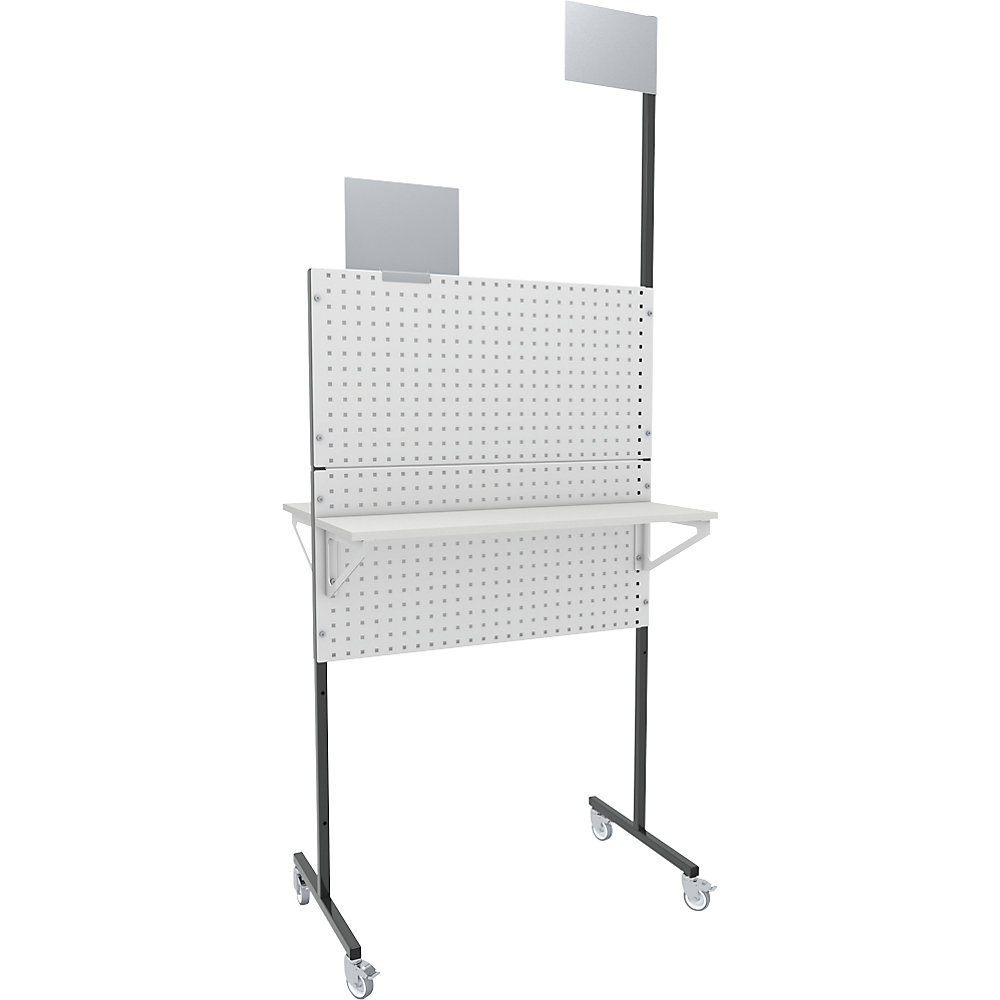 Eurokraft pro Organisatiewand, mobiel, 4 perforatieplaten, 2 aflegborden, 4 zwenkwielen