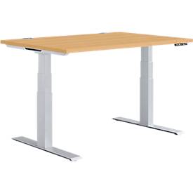 Schäfer Shop Genius bureau MODENA FLEX, elektrisch in hoogte verstelbaar, rechthoekig, T-poot, B 1200 x D 800 mm, beuken/blank aluminium