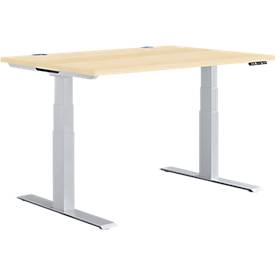 Schäfer Shop Genius bureau MODENA FLEX, elektrisch in hoogte verstelbaar, rechthoekig, T-poot, B 1200 x D 800 mm, ahorn/blank aluminium