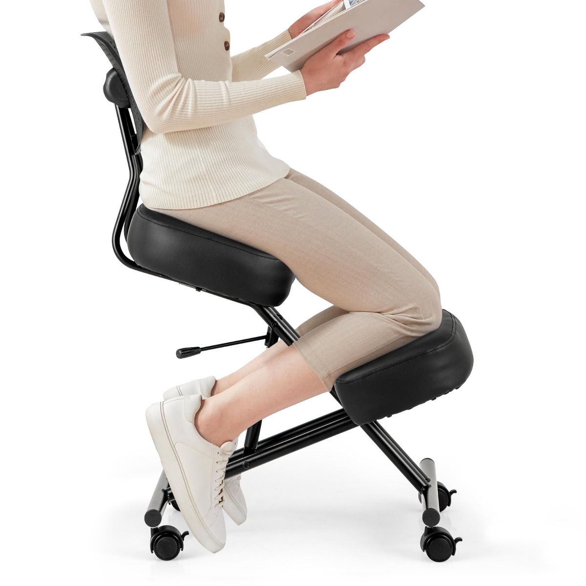 Costway Ergonomische Kniestoel met Schuine Zitting voor Pijnverlichting Orthopedische Bureaustoel
