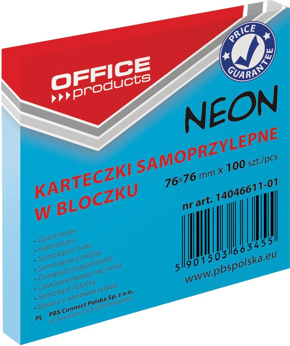 Office Products memoblok Neon, ft 76 x 76 mm, 100 vel, neonblauw