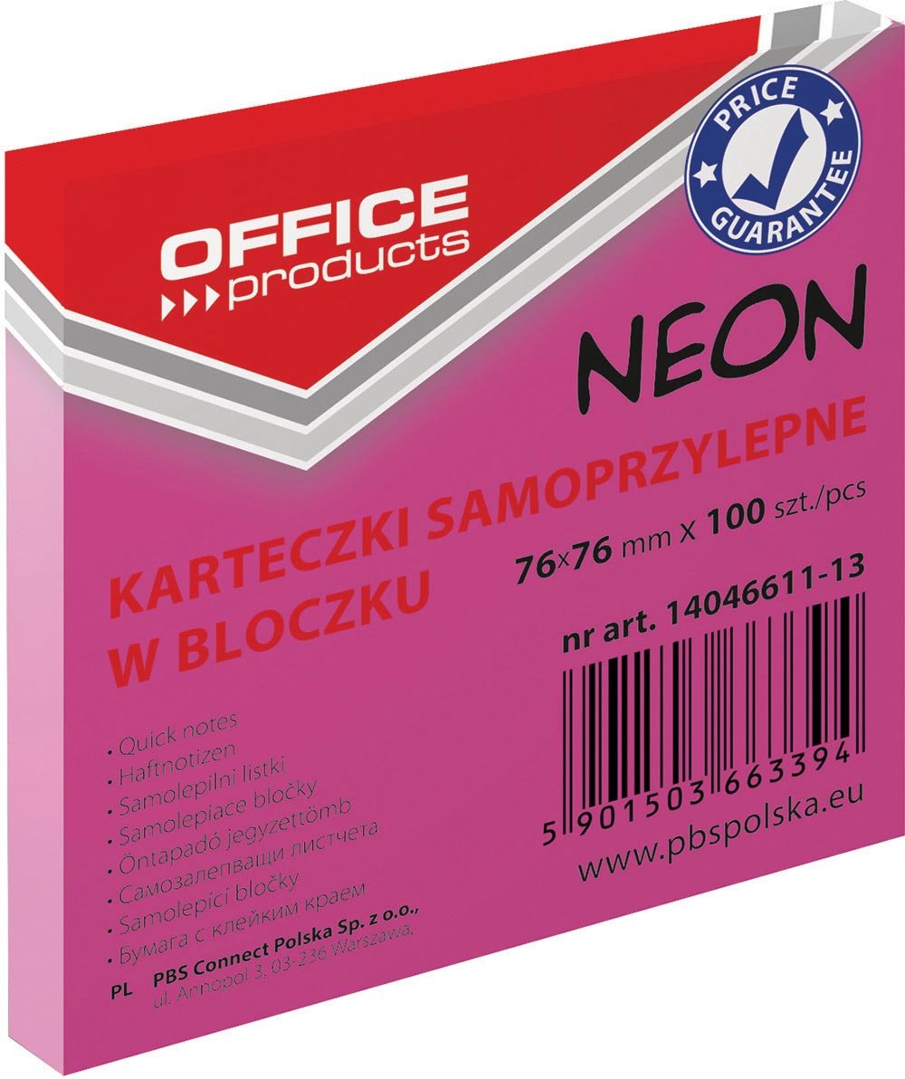 Office Products memoblok Neon, ft 76 x 76 mm, 100 vel, neonroze