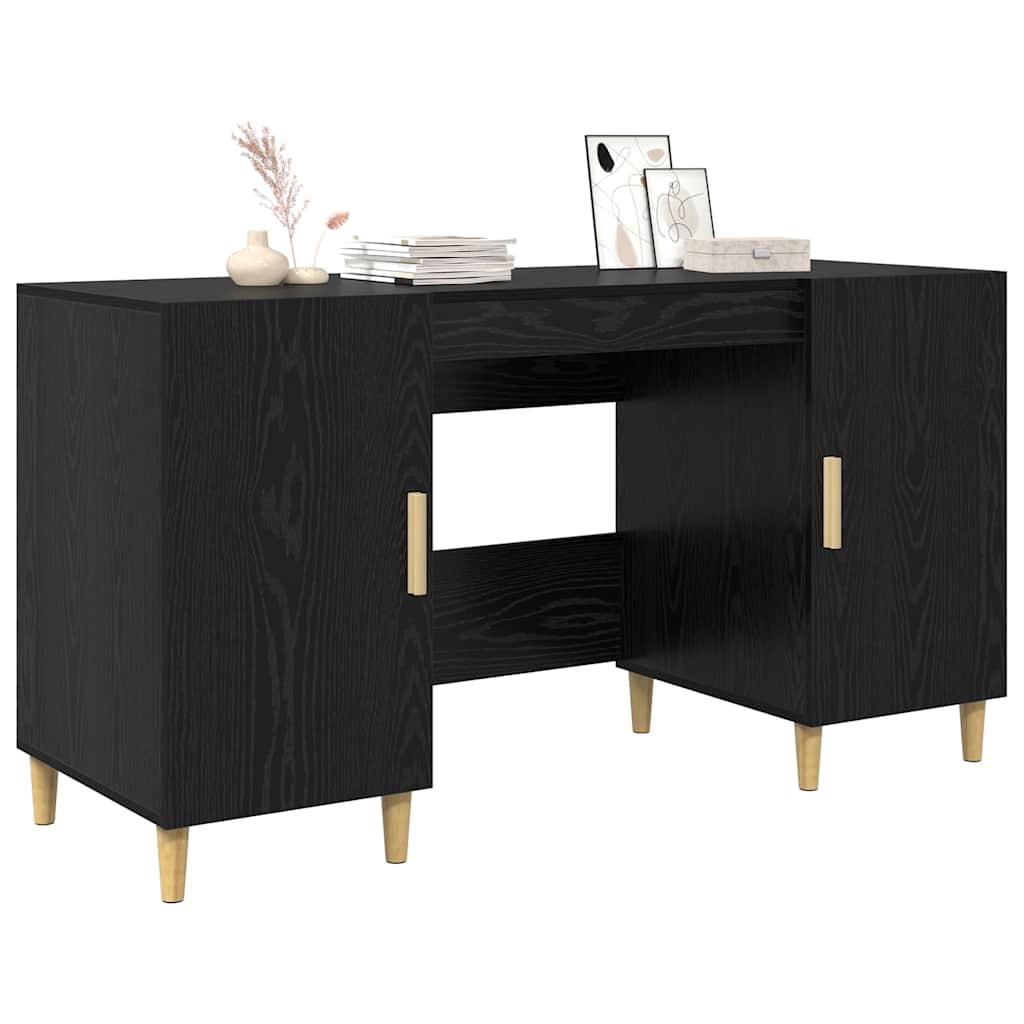 vidaXL Bureau met plank Zwart Eiken 140 x 50 x 75 cm Bewerkt hout