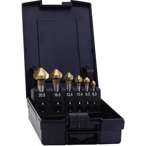 Exact 05567 Kegelsenker-Set 6teilig 6.3 mm, 8.3 mm, 10.4 mm, 12.4 mm, 16.5 mm, 20.5mm HSS TiN Zylind C93196