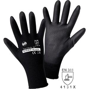 Leipold & Döhle worky 1151 Fijngebreide handschoen MICRO black 100% nylon met PU-coating Maat 7