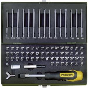 Proxxon 23 107 Bitset 75-delig Plat, Kruiskop Phillips, Kruiskop Pozidriv, Tri-Wing, Binnen-vierkant (Robertson), Clutch, Veeltand (XZN), Torque,