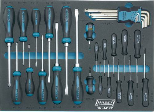 HAZET Schroevendraaierset 163-141/31 · Kruiskop profiel PH, Binnen-zeskant-profiel, Sleufprofiel, Binnen-TORX-profiel · 31-delig · 0,6?x?3,5?-?2?x?12