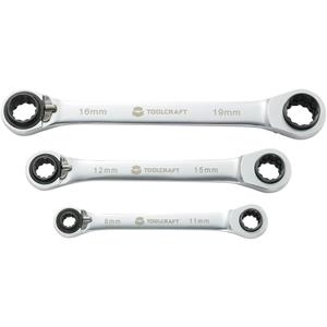 toolcraft 819162 Dubbele ratelringsleutelset 3-delig 8 - 19 mm