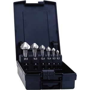 Kegelverzinkboor set 6.3 mm, 8.3 mm, 10.4 mm, 12.4 mm, 16.5 mm, 20.5 mm HSS TiAIN Exact Cilinderschacht 1 set