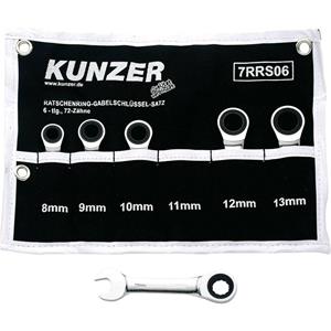 Kunzer 7RRS06 Ring-/steeksleutels met ratelfunctie set "Stubby", 6-delig