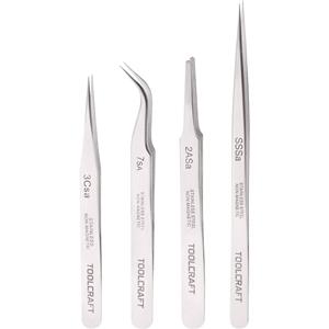 toolcraft Set roestvrijstalen pincetten 4-delig Uitvoering Slanke, dunne punt (SSSA) / platronde punt (2aSA) / korte, rechte punt (7SA) / puntpincet (3cSA).