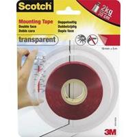 3M Scotch dubbelzijdige montagetape 19 mm, rol 5 m permanent, transparant