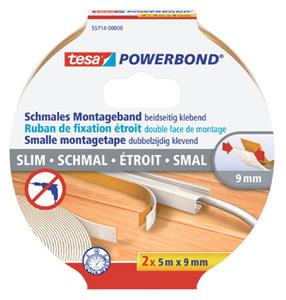 tesa Powerbond Montageband Schmal, 2 x 9 mm x 5 m, transp.