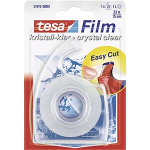 tesafilm kristall-klar, 1 Rolle 33m:15mm + Easy Cut Handabroller, transparent, Blister