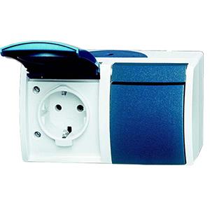 Busch-Jaeger 20/2 EW-53 - Schuko socket 2-fold, horizontal, gray/blue-green, 20/2 EW-53