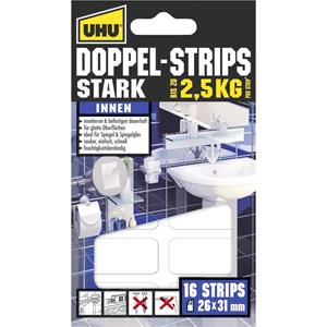 uhugmbh&co.kg UHU Doppel Strips Stark für Innen, bis zu 2,5 kg, 16 Strips, 26 x 31 mm - UHU GMBH & CO. KG