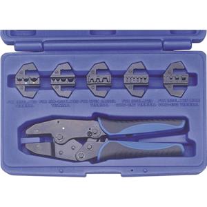 Kunzer Krimptangset 6-delig Geïsoleerde kabelschoenen, Ongeïsoleerde kabelschoenen, Adereindhulzen 0.5 tot 16 mm² incl. verwisselba