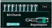 Bitset 10-delig Wera 05056375001 Plat, Kruiskop Phillips, Kruiskop Pozidriv Torsion zone