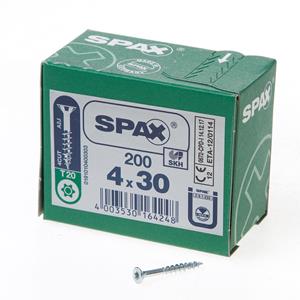 Spax Spaanplaatschroef platverzonken kop verzinkt T-Star T20 deeldraad 4.0x30mm (per 200 stuks)