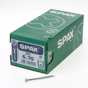 Spax Spaanplaatschroef platverzonken kop verzinkt pozidriv deeldraad 6.0x70mm (per 200 stuks)