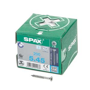 Spax Spaanplaatschroef platverzonken kop RVS T-Star T20 deeldraad 5.0x45mm (per 200 stuks)