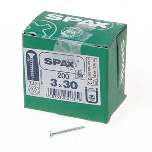 Spax Spaanplaatschroef platverzonken kop verzinkt T-Star T10 3.0x30mm (per 200 stuks)