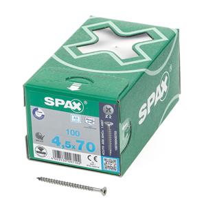 Spax Spaanplaatschroef platverzonken kop RVS pozidriv 4.5x70mm (per 100 stuks)