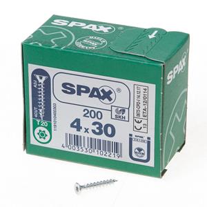 Spax Spaanplaatschroef platverzonken kop verzinkt T-Star T20 4.0x30mm (per 200 stuks)