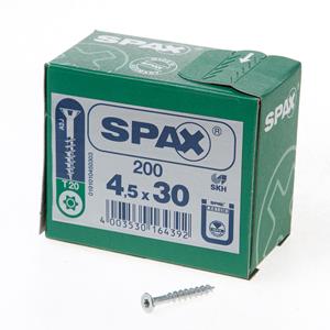 Spax Spaanplaatschroef platverzonken kop verzinkt T-Star T20 deeldraad 4.5x30mm (per 200 stuks)