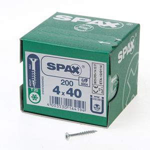 Spax Spaanplaatschroef platverzonken kop verzinkt T-Star T20 deeldraad 4.0x40mm (per 200 stuks)