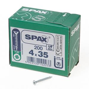 Spax Spaanplaatschroef platverzonken kop verzinkt T-Star T20 4.0x35mm (per 200 stuks)