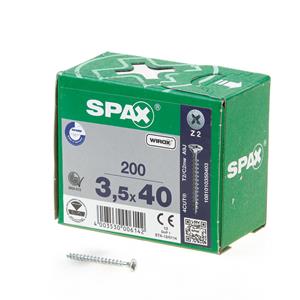 Spax Spaanplaatschroef platverzonken kop verzinkt pozidriv 3.5x40mm (per 200 stuks)