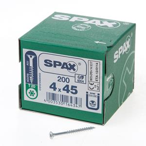 Spax Spaanplaatschroef platverzonken kop verzinkt T-Star T20 deeldraad 4.0x45mm (per 200 stuks)