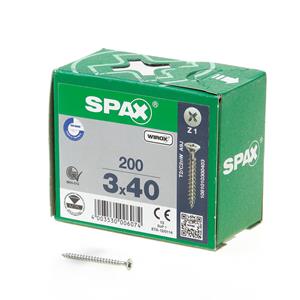 Spax Spaanplaatschroef platverzonken kop verzinkt pozidriv 3.0x40mm (per 200 stuks)