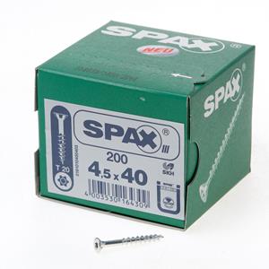 Spax Spaanplaatschroef platverzonken kop verzinkt T-Star T20 deeldraad 4.5x40mm (per 200 stuks)