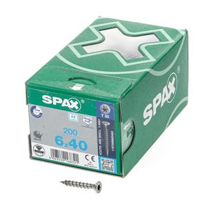 Spax Spaanplaatschroef platverzonken kop RVS T-Star T30 voldraad 6.0x40mm (per 200 stuks)