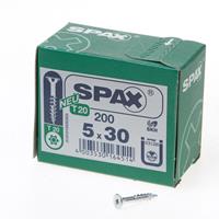 Spax Spaanplaatschroef platverzonken kop verzinkt T-Star T20 deeldraad 5.0x30mm (per 200 stuks)