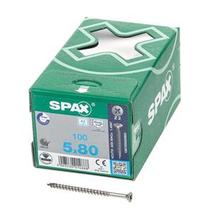 Spax Spaanplaatschroef platverzonken kop RVS pozidriv 5.0x80mm (per 100 stuks)
