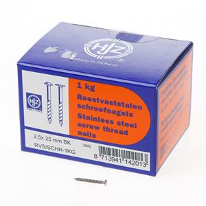 Hjz schroefnagel bombé kop roestvaststaal 2.5 x 25mm 100 gram