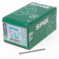 Spax Spaanplaatschroef platverzonken kop RVS T-Star T20 deeldraad 5.0x80mm (per 100 stuks)
