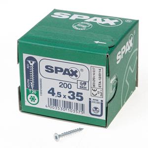 Spax Spaanplaatschroef platverzonken kop verzinkt T-Star T20 4.5x35mm (per 200 stuks)