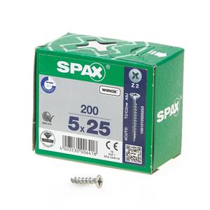 Spax Spaanplaatschroef platverzonken kop verzinkt pozidriv 5.0x25mm (per 200 stuks)