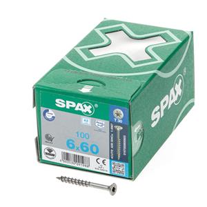 Spax Spaanplaatschroef platverzonken kop RVS T-Star T30 deeldraad 6.0x60mm (per 100 stuks)