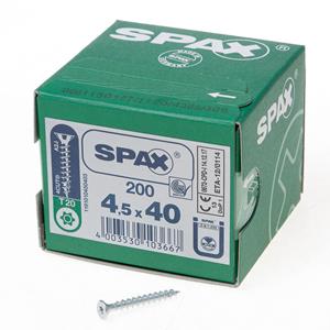 Spax Spaanplaatschroef platverzonken kop verzinkt T-Star T20 4.5x40mm (per 200 stuks)