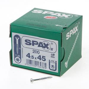 Spax Spaanplaatschroef platverzonken kop verzinkt T-Star T20 deeldraad 4.5x45mm (per 200 stuks)