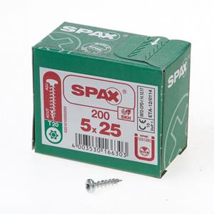 Spax Spaanplaatschroef cilinderkop verzinkt T-Star T20 5.0x25mm (per 200 stuks)