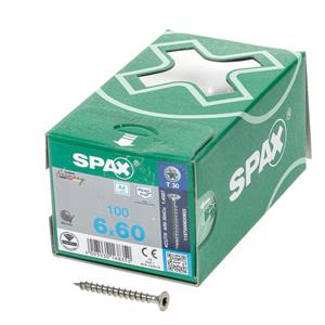 Spax Spaanplaatschroef platverzonken kop RVS T-Star T30 voldraad 6.0x60mm (per 100 stuks)