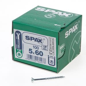 Spax Spaanplaatschroef platverzonken kop verzinkt T-Star T20 deeldraad 5.0x60mm (per 100 stuks)